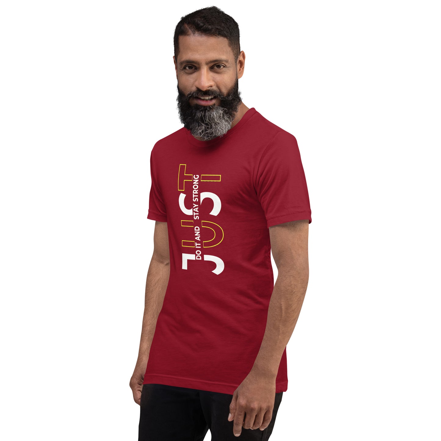 Stay Strong Vertical Typographic Tee - Modern Minimalist Urban Streetwear T-Shirt