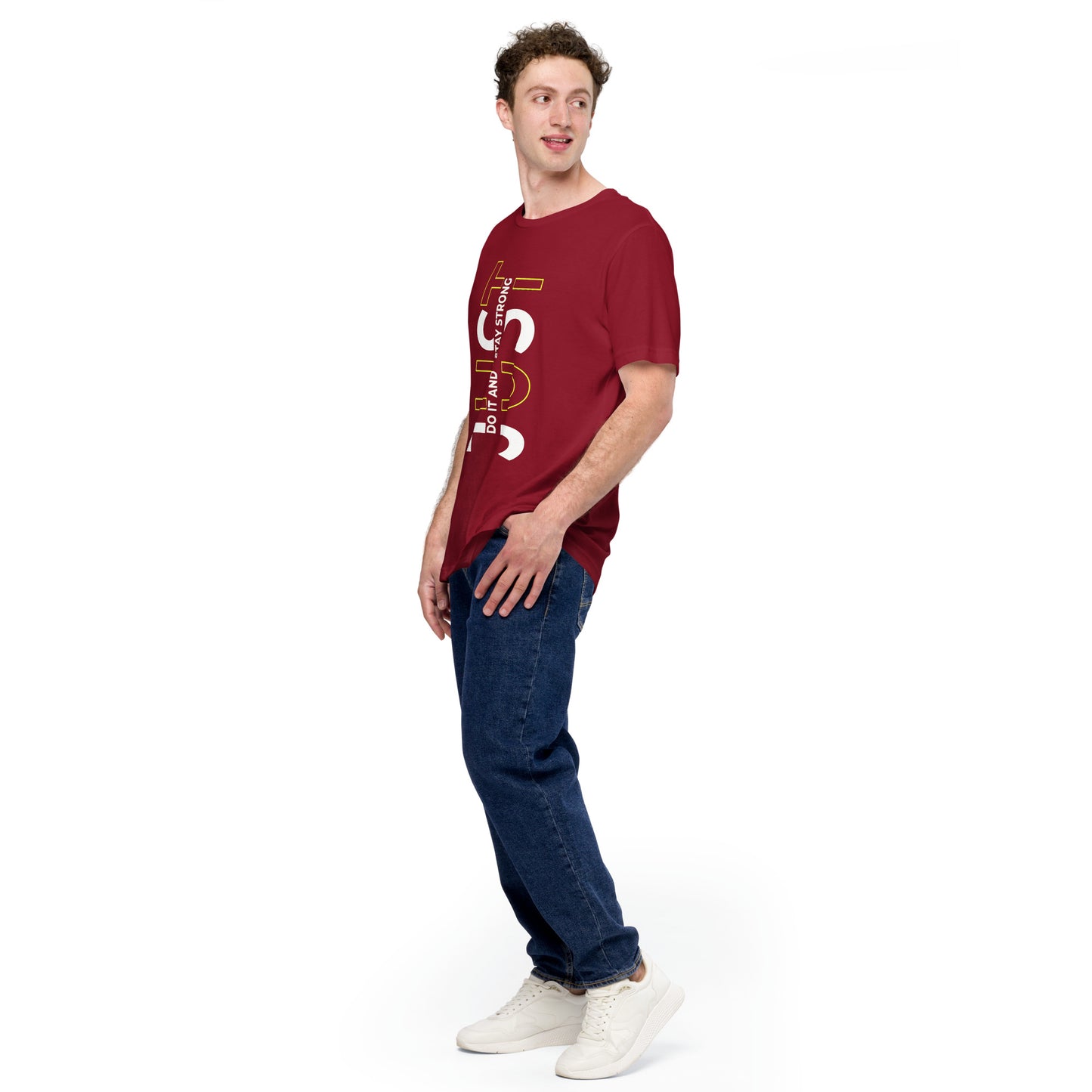 Stay Strong Vertical Typographic Tee - Modern Minimalist Urban Streetwear T-Shirt