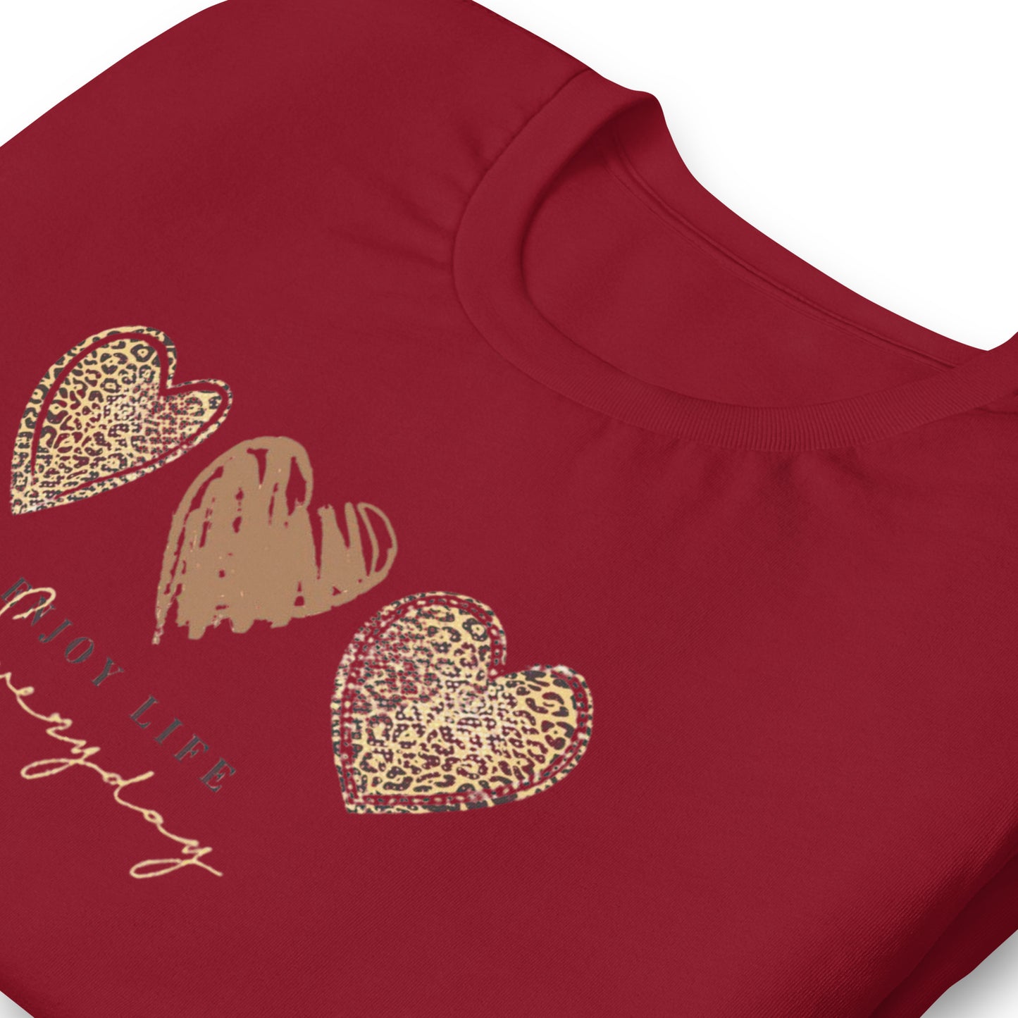 Leopard Heart Graphic Tee - Enjoy Life Everyday Aesthetic Boho T-Shirt - Cozy  Top