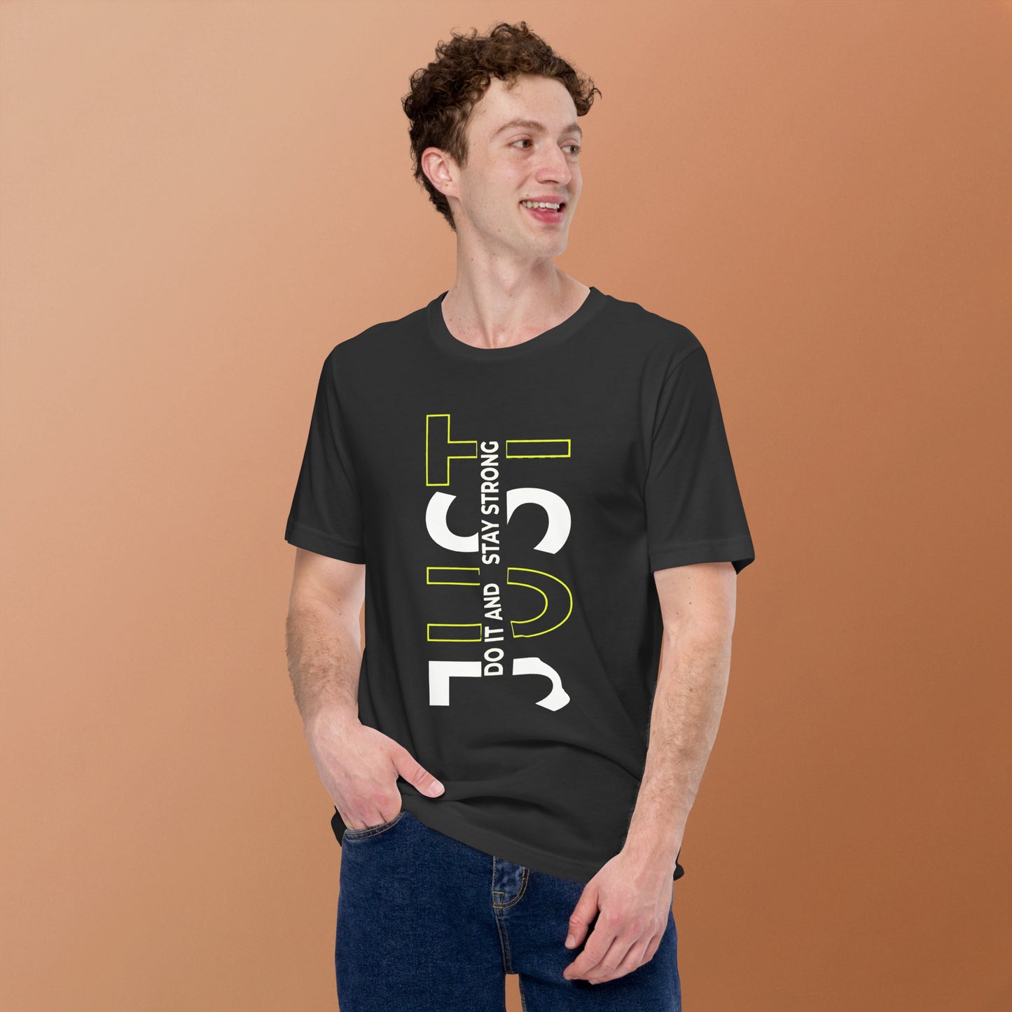 Stay Strong Vertical Typographic Tee - Modern Minimalist Urban Streetwear T-Shirt