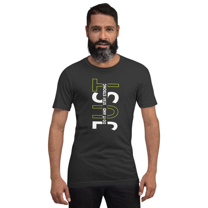 Stay Strong Vertical Typographic Tee - Modern Minimalist Urban Streetwear T-Shirt