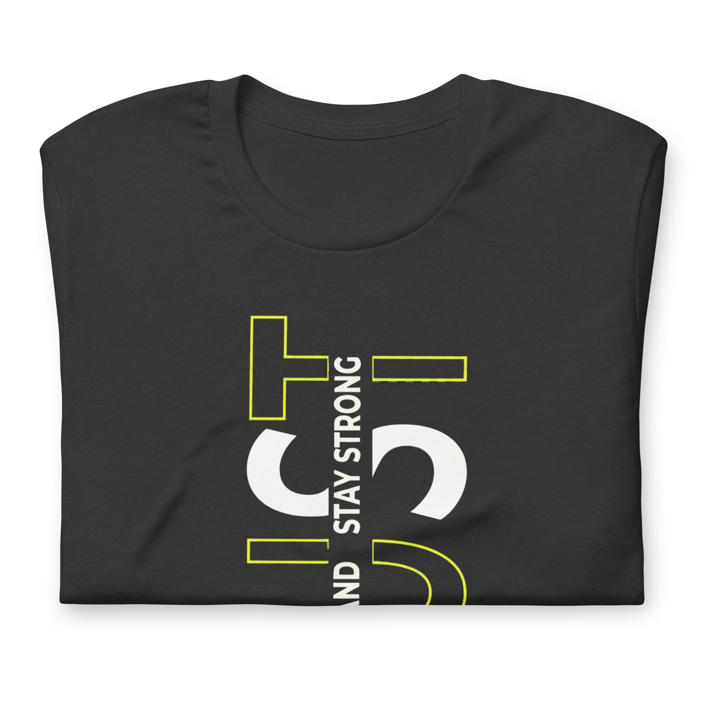 Stay Strong Vertical Typographic Tee - Modern Minimalist Urban Streetwear T-Shirt