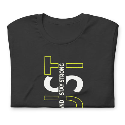 Stay Strong Vertical Typographic Tee - Modern Minimalist Urban Streetwear T-Shirt