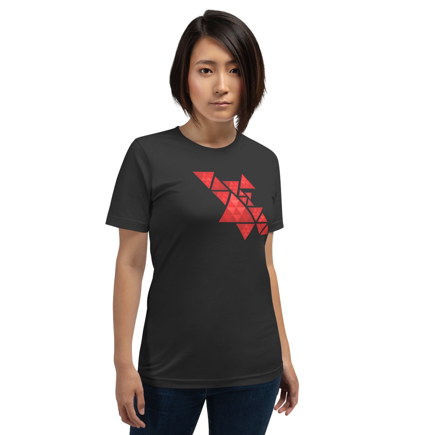 Geometric Red Triangles Graphic Tee - Abstract Mosaic Art T-Shirt