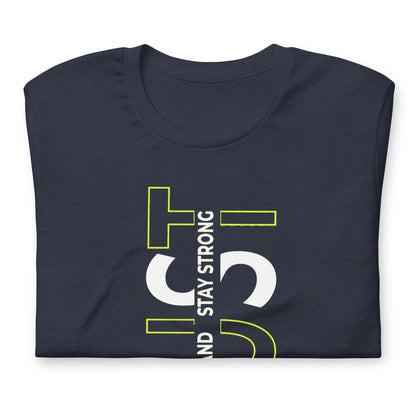 Stay Strong Vertical Typographic Tee - Modern Minimalist Urban Streetwear T-Shirt