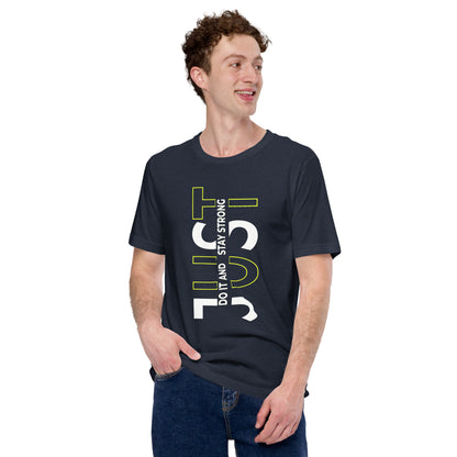 Stay Strong Vertical Typographic Tee - Modern Minimalist Urban Streetwear T-Shirt