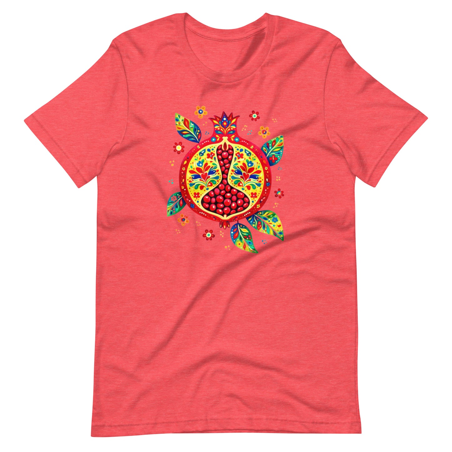 Elyx "Vibrant Pomegranate" Folk Art Graphic Tee - Premium Soft Cotton T-Shirt for Women