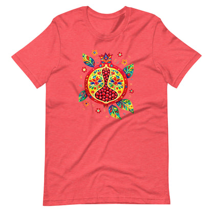 Elyx "Vibrant Pomegranate" Folk Art Graphic Tee - Premium Soft Cotton T-Shirt for Women