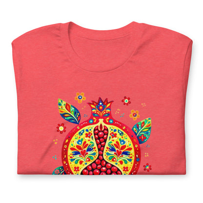 Elyx "Vibrant Pomegranate" Folk Art Graphic Tee - Premium Soft Cotton T-Shirt for Women
