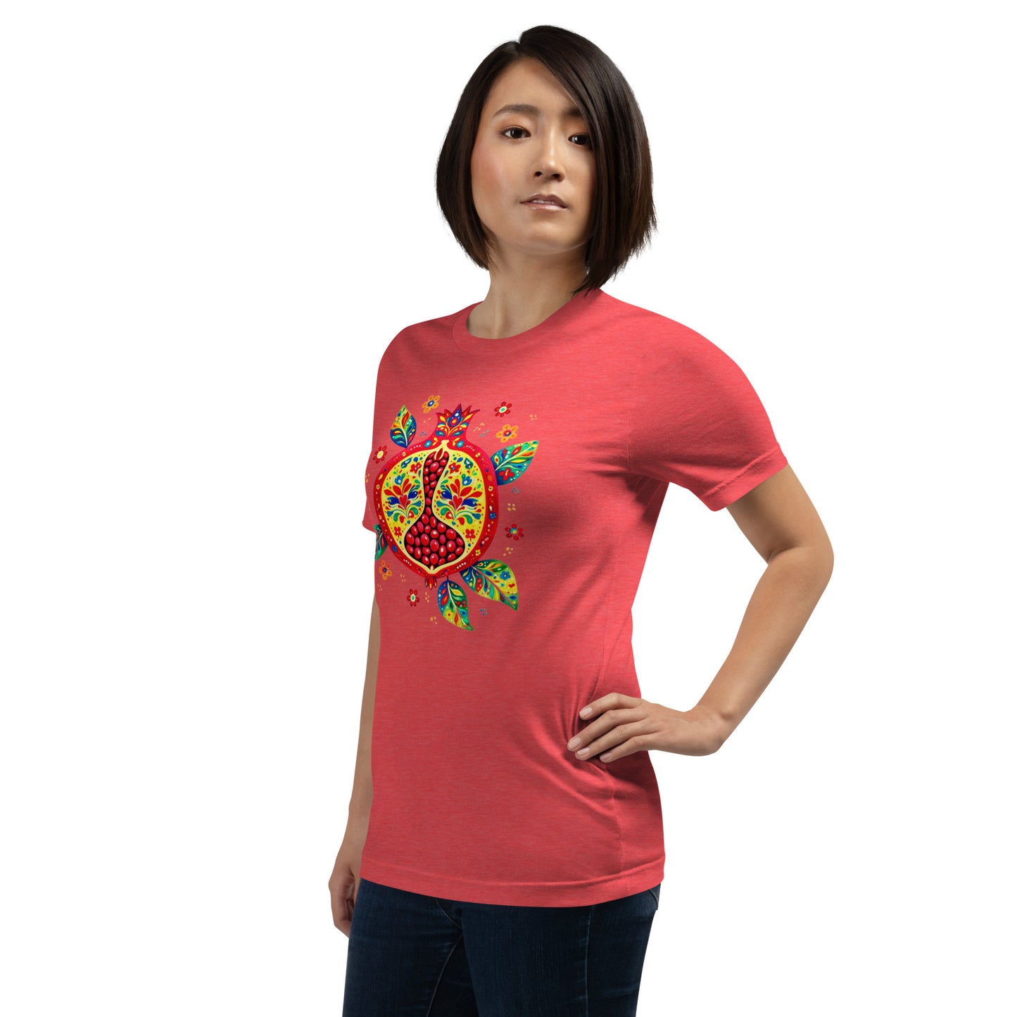 Elyx "Vibrant Pomegranate" Folk Art Graphic Tee - Premium Soft Cotton T-Shirt for Women