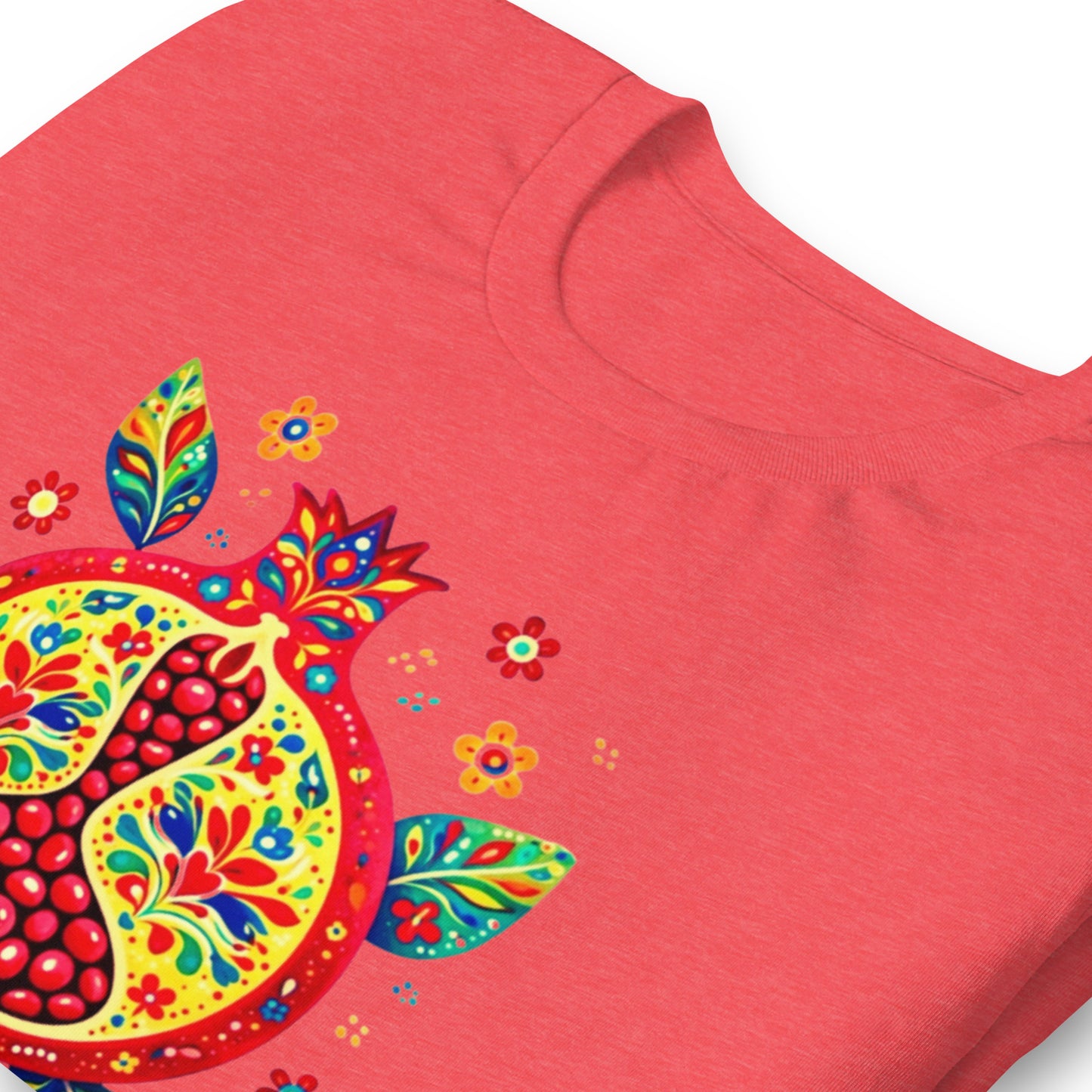Elyx "Vibrant Pomegranate" Folk Art Graphic Tee - Premium Soft Cotton T-Shirt for Women