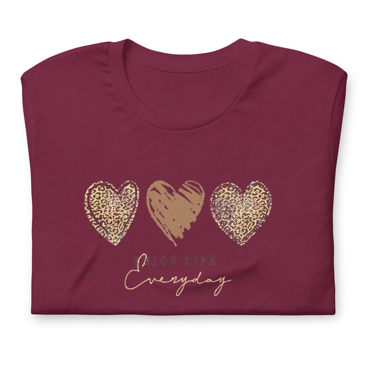 Leopard Heart Graphic Tee - Enjoy Life Everyday Aesthetic Boho T-Shirt - Cozy  Top