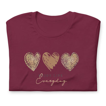 Leopard Heart Graphic Tee - Enjoy Life Everyday Aesthetic Boho T-Shirt - Cozy  Top