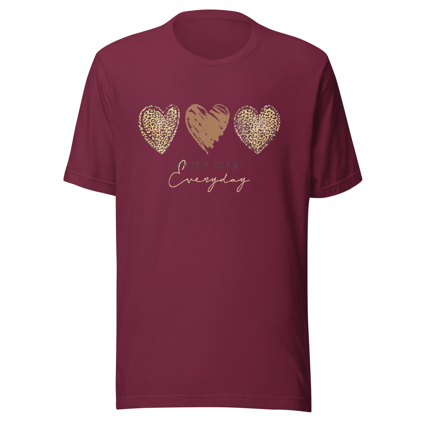 Leopard Heart Graphic Tee - Enjoy Life Everyday Aesthetic Boho T-Shirt - Cozy  Top