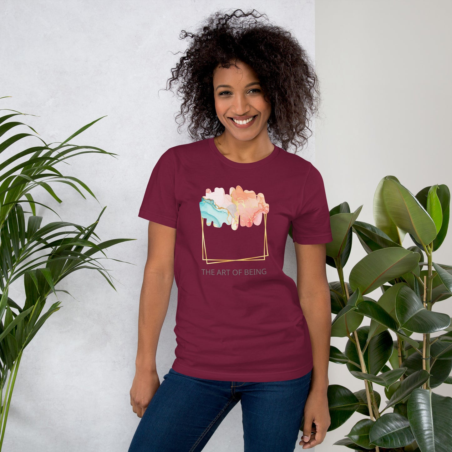 Luxe Abstract Marble Print Tee with Inspirational Quote | Elegant Boho-Chic Top