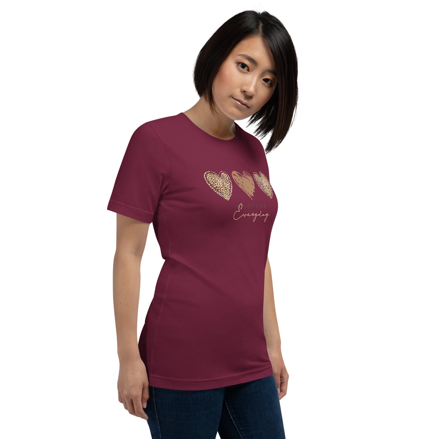 Leopard Heart Graphic Tee - Enjoy Life Everyday Aesthetic Boho T-Shirt - Cozy  Top