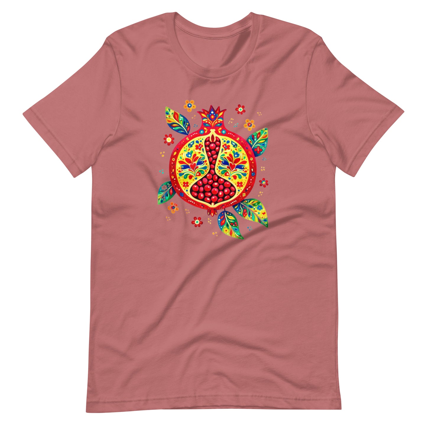 Elyx "Vibrant Pomegranate" Folk Art Graphic Tee - Premium Soft Cotton T-Shirt for Women