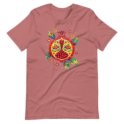 Elyx "Vibrant Pomegranate" Folk Art Graphic Tee - Premium Soft Cotton T-Shirt for Women