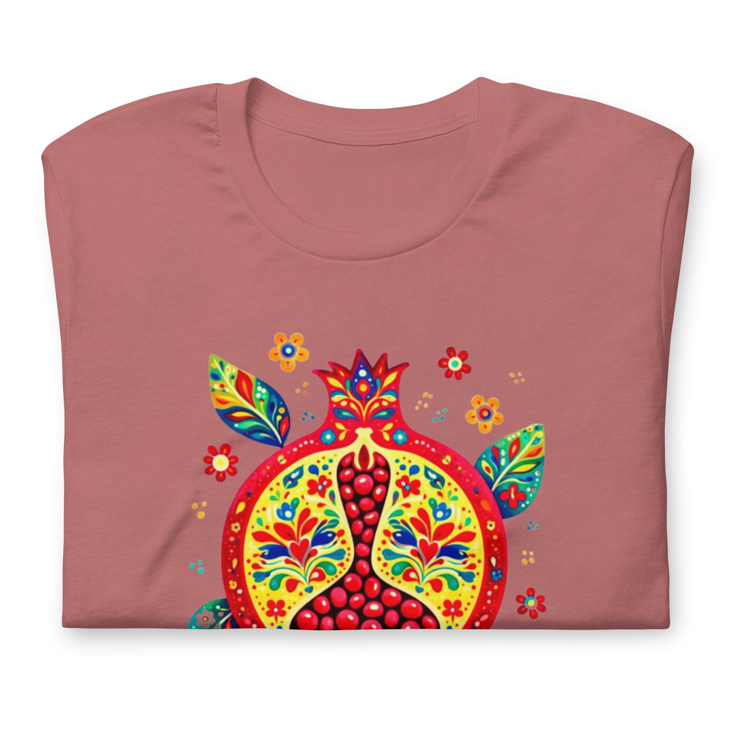 Elyx "Vibrant Pomegranate" Folk Art Graphic Tee - Premium Soft Cotton T-Shirt for Women