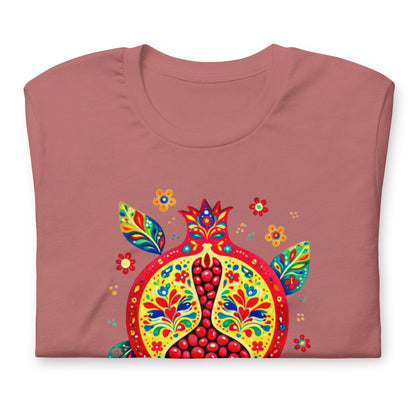 Elyx "Vibrant Pomegranate" Folk Art Graphic Tee - Premium Soft Cotton T-Shirt for Women