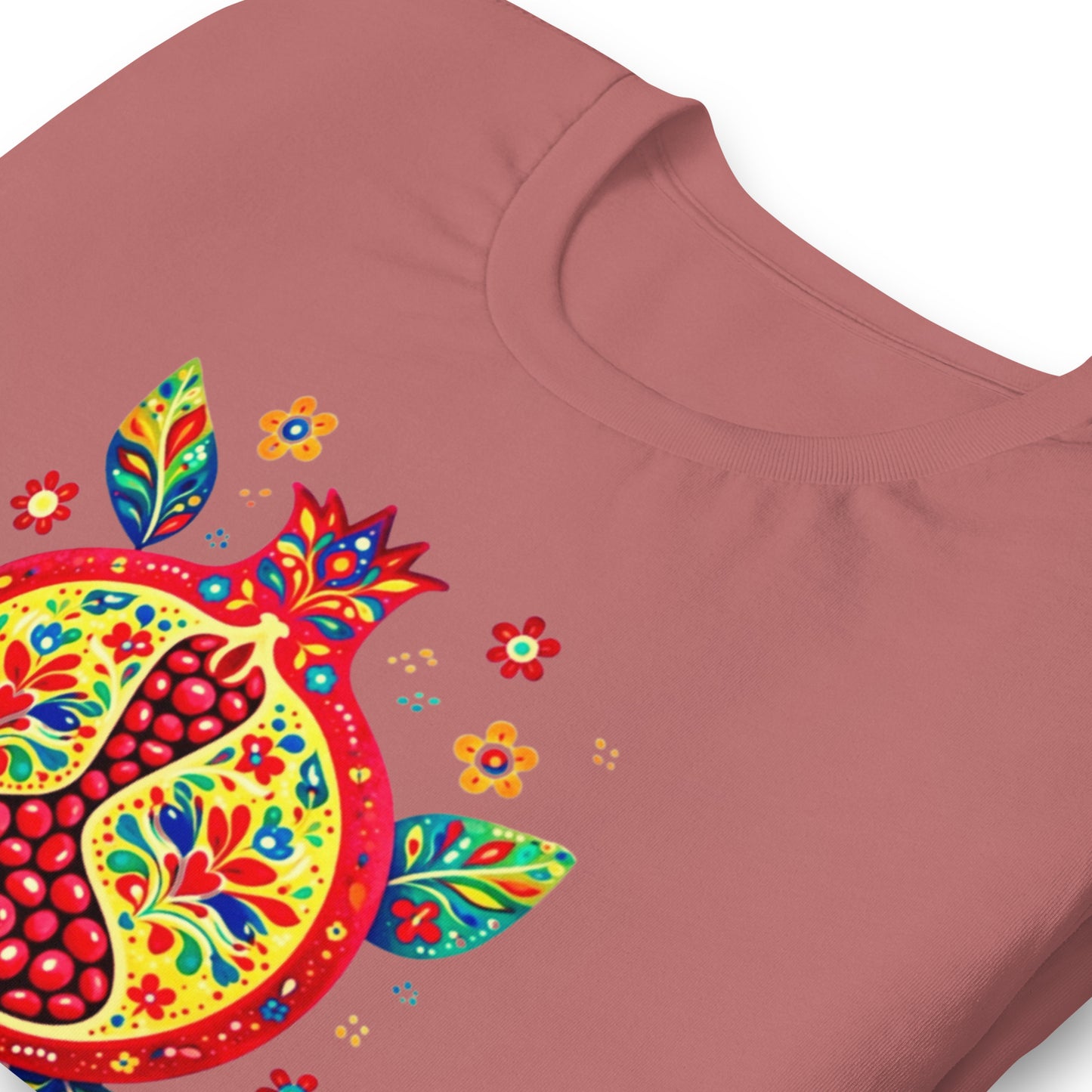 Elyx "Vibrant Pomegranate" Folk Art Graphic Tee - Premium Soft Cotton T-Shirt for Women
