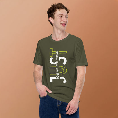 Stay Strong Vertical Typographic Tee - Modern Minimalist Urban Streetwear T-Shirt