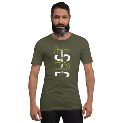 Stay Strong Vertical Typographic Tee - Modern Minimalist Urban Streetwear T-Shirt