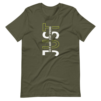 Stay Strong Vertical Typographic Tee - Modern Minimalist Urban Streetwear T-Shirt