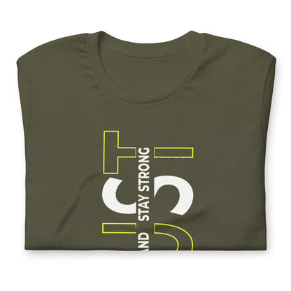 Stay Strong Vertical Typographic Tee - Modern Minimalist Urban Streetwear T-Shirt