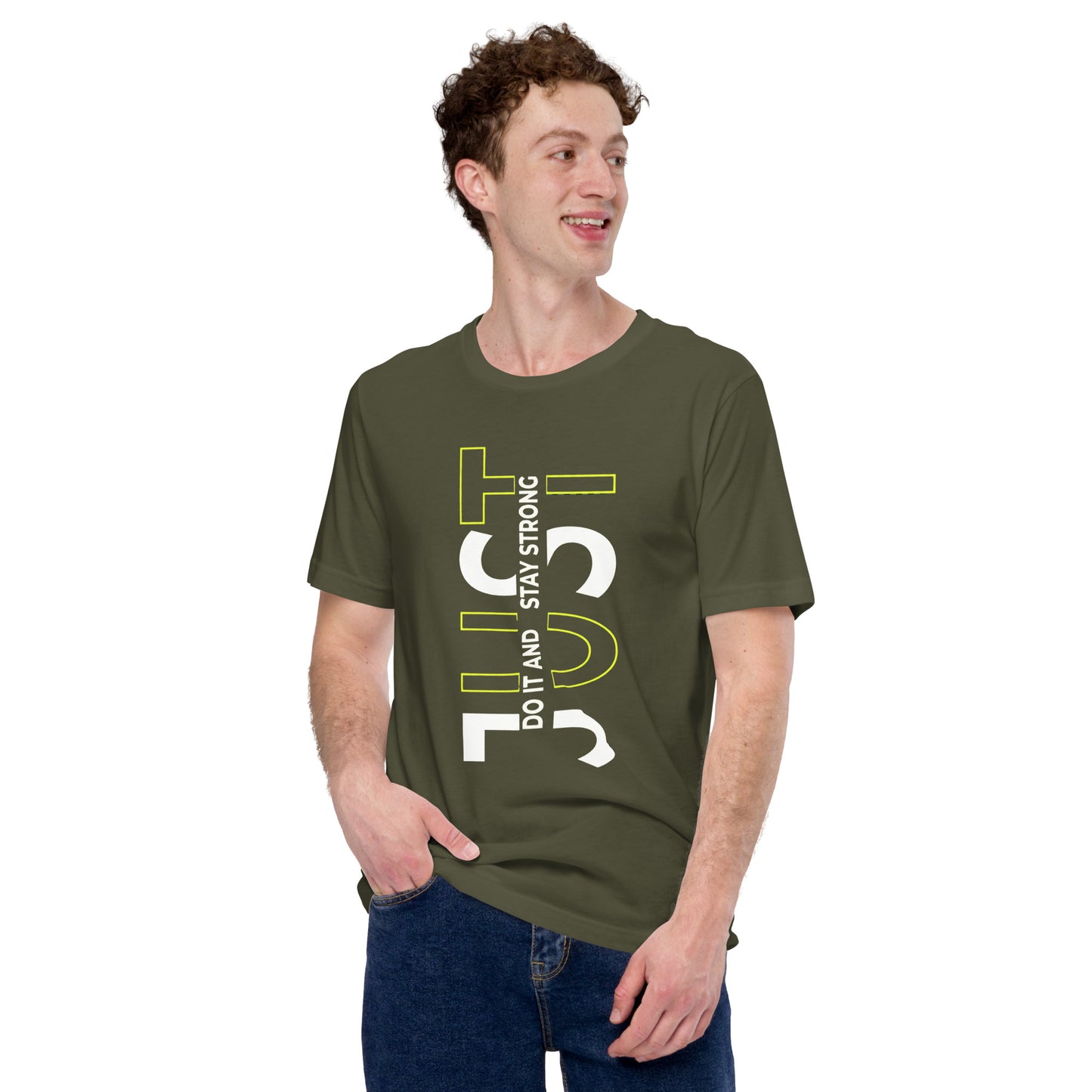 Stay Strong Vertical Typographic Tee - Modern Minimalist Urban Streetwear T-Shirt
