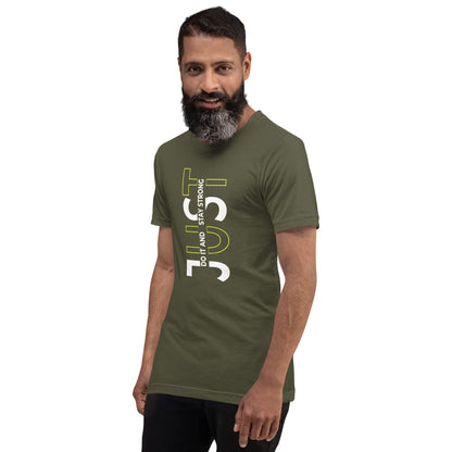 Stay Strong Vertical Typographic Tee - Modern Minimalist Urban Streetwear T-Shirt