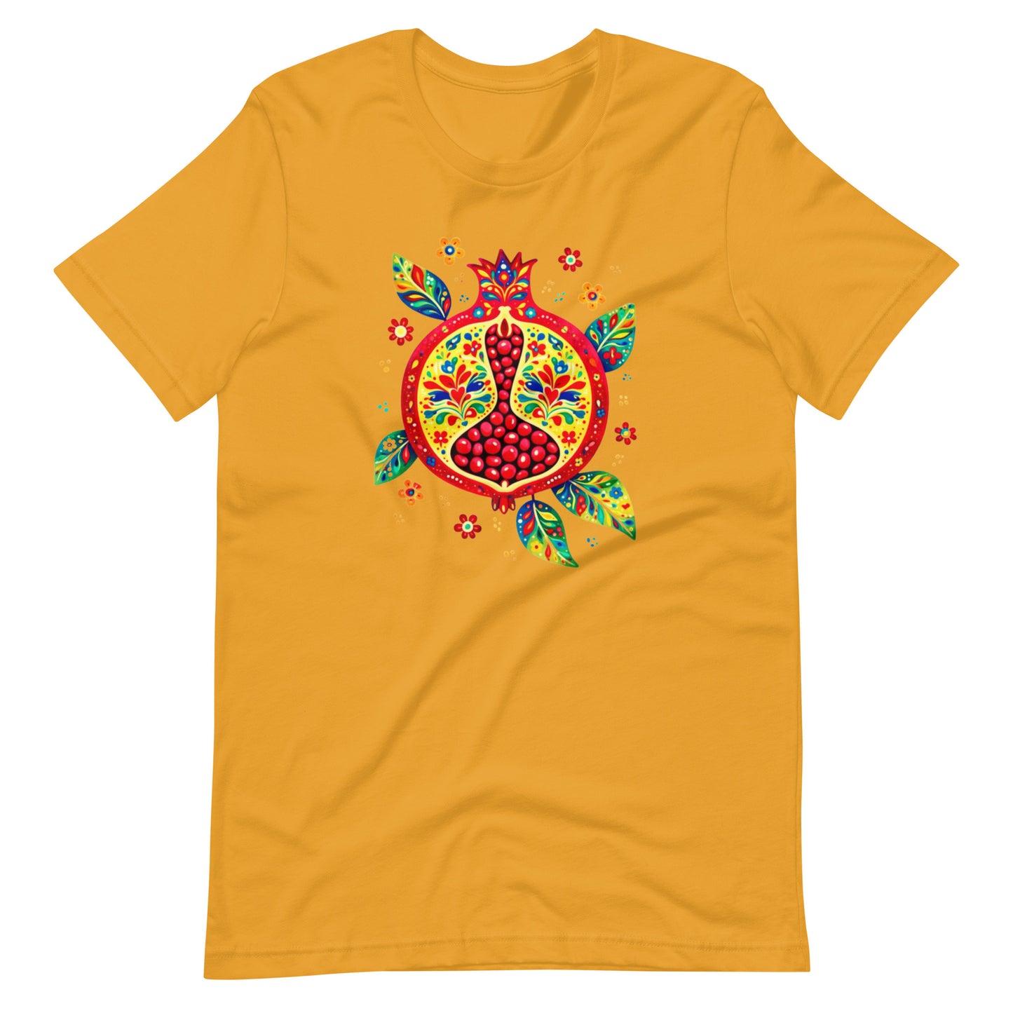 Elyx "Vibrant Pomegranate" Folk Art Graphic Tee - Premium Soft Cotton T-Shirt for Women