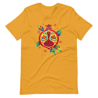 Elyx "Vibrant Pomegranate" Folk Art Graphic Tee - Premium Soft Cotton T-Shirt for Women