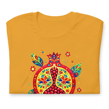 Elyx "Vibrant Pomegranate" Folk Art Graphic Tee - Premium Soft Cotton T-Shirt for Women