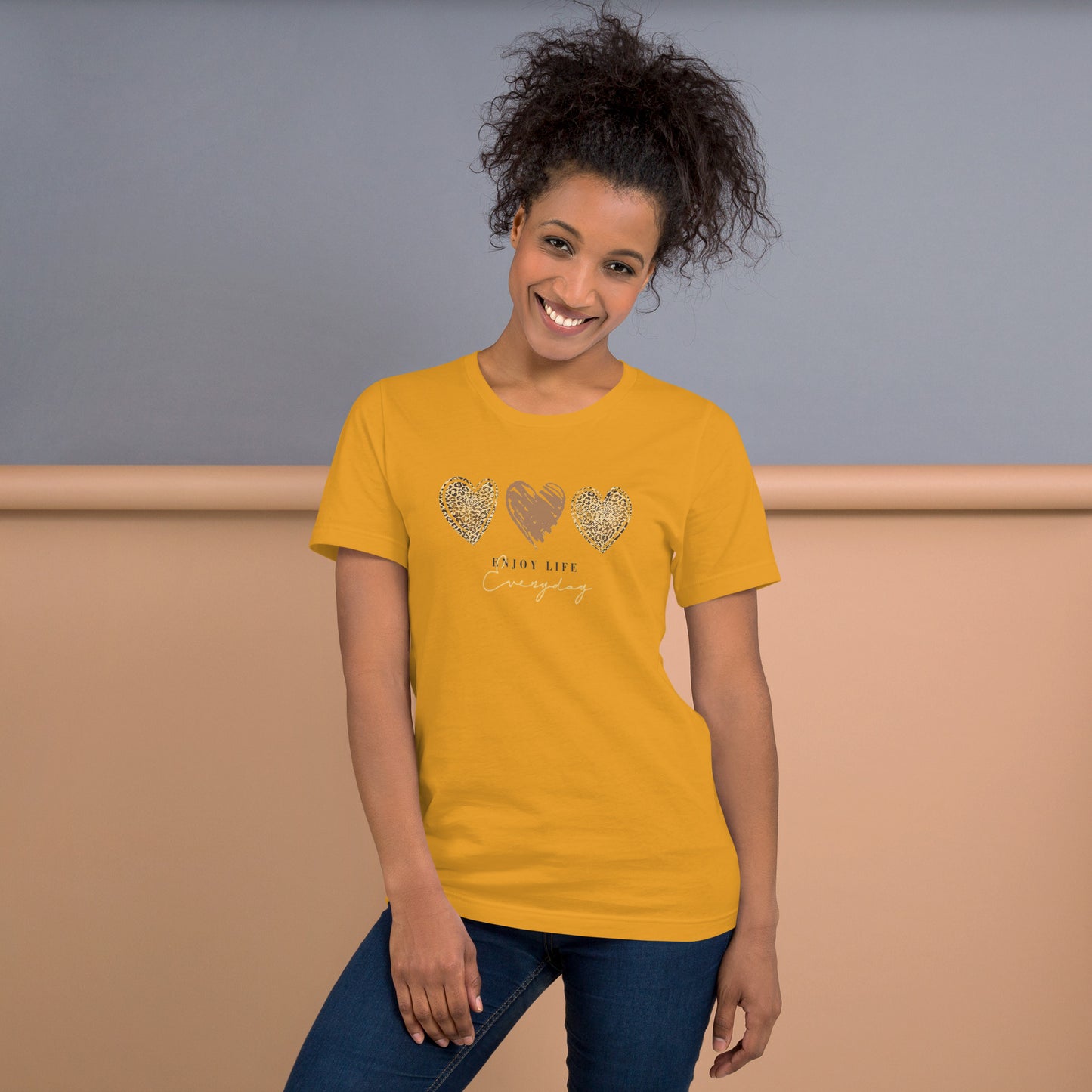 Leopard Heart Graphic Tee - Enjoy Life Everyday Aesthetic Boho T-Shirt - Cozy  Top