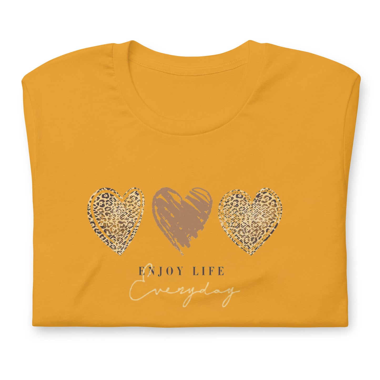 Leopard Heart Graphic Tee - Enjoy Life Everyday Aesthetic Boho T-Shirt - Cozy  Top