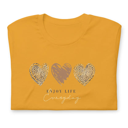 Leopard Heart Graphic Tee - Enjoy Life Everyday Aesthetic Boho T-Shirt - Cozy  Top