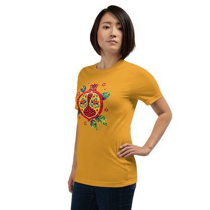 Elyx "Vibrant Pomegranate" Folk Art Graphic Tee - Premium Soft Cotton T-Shirt for Women