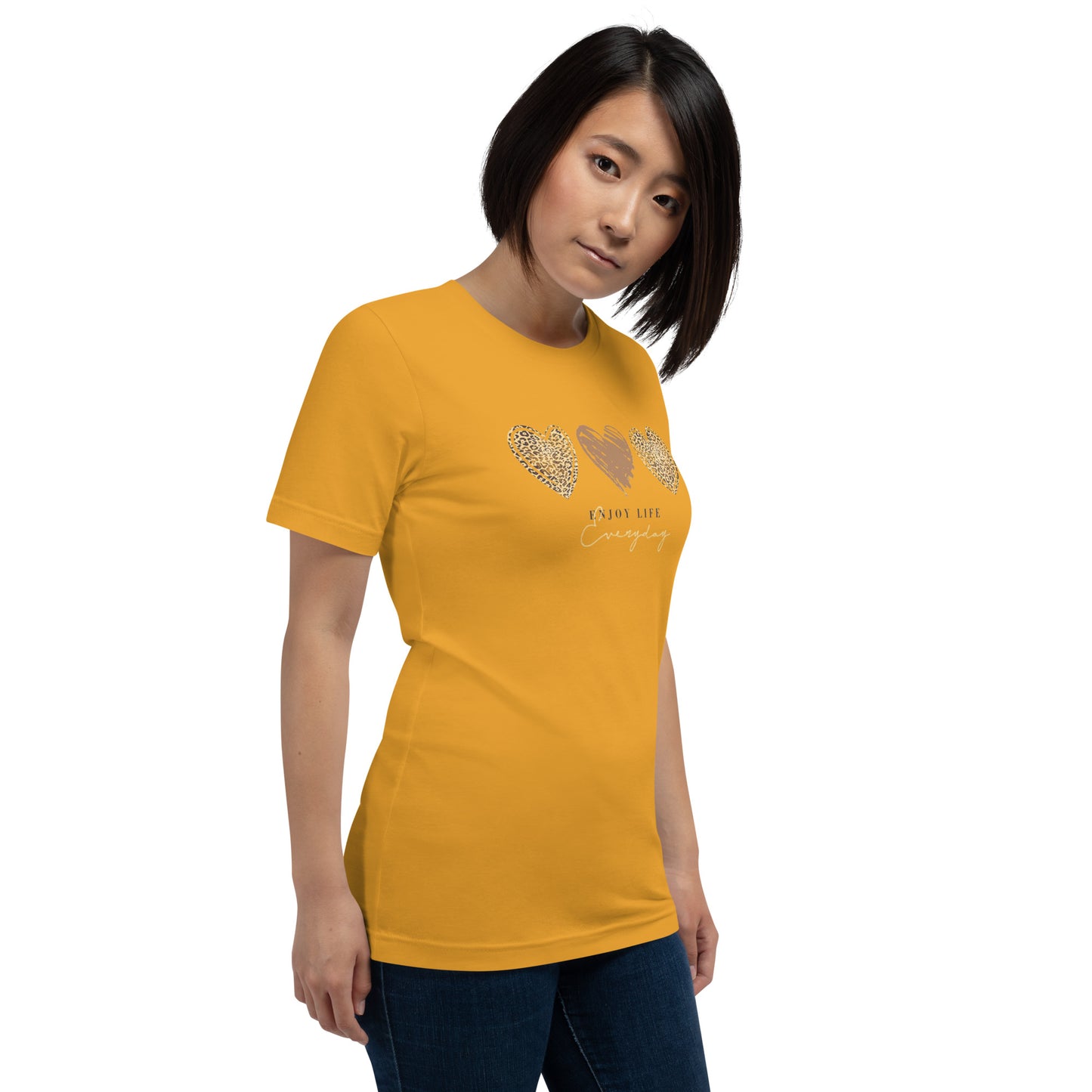 Leopard Heart Graphic Tee - Enjoy Life Everyday Aesthetic Boho T-Shirt - Cozy  Top