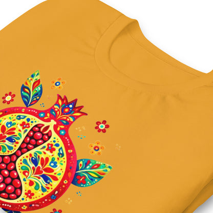 Elyx "Vibrant Pomegranate" Folk Art Graphic Tee - Premium Soft Cotton T-Shirt for Women