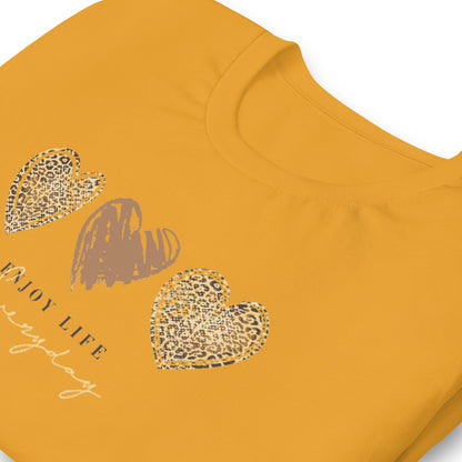 Leopard Heart Graphic Tee - Enjoy Life Everyday Aesthetic Boho T-Shirt - Cozy  Top