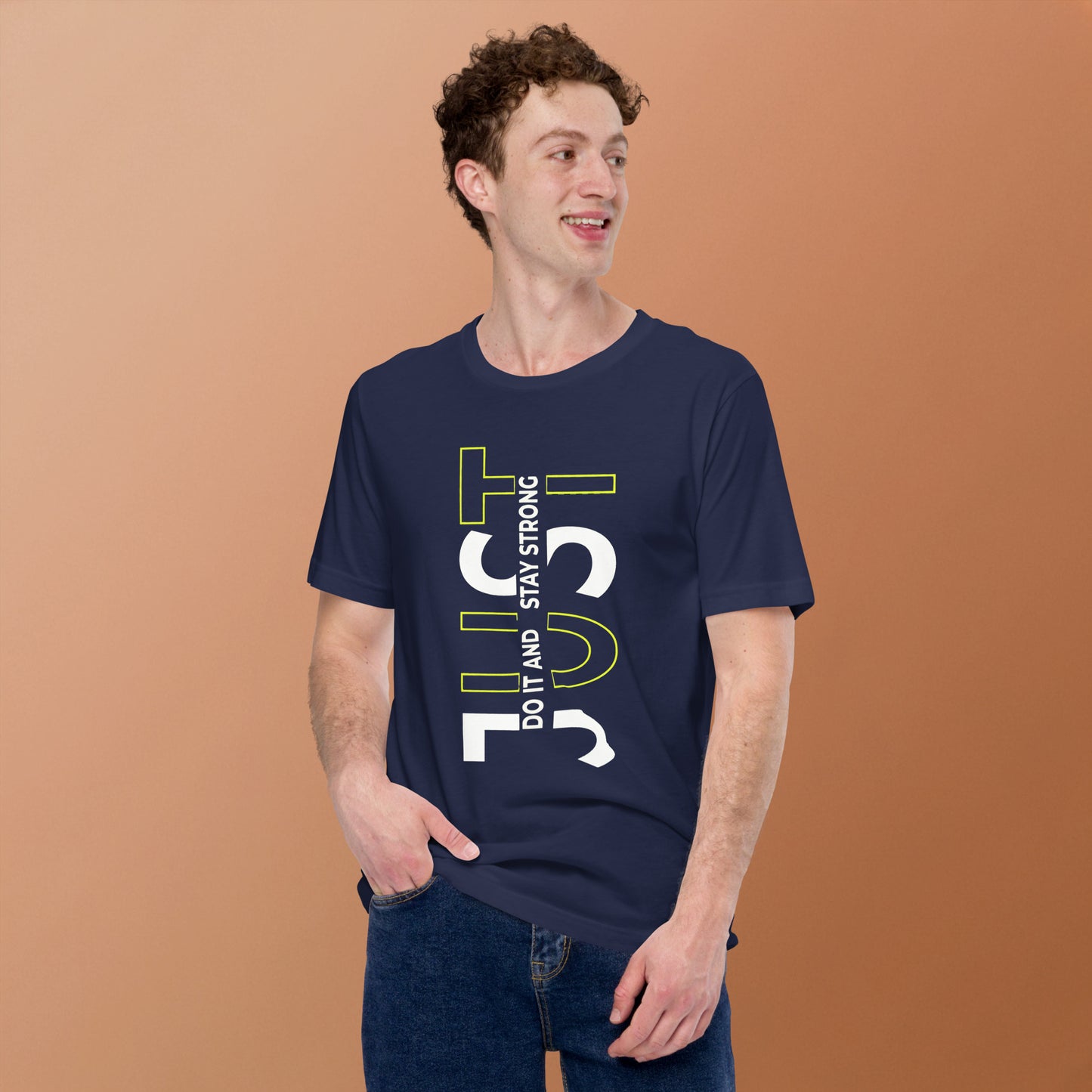 Stay Strong Vertical Typographic Tee - Modern Minimalist Urban Streetwear T-Shirt