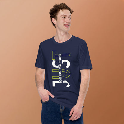 Stay Strong Vertical Typographic Tee - Modern Minimalist Urban Streetwear T-Shirt
