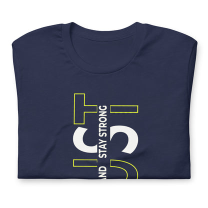 Stay Strong Vertical Typographic Tee - Modern Minimalist Urban Streetwear T-Shirt