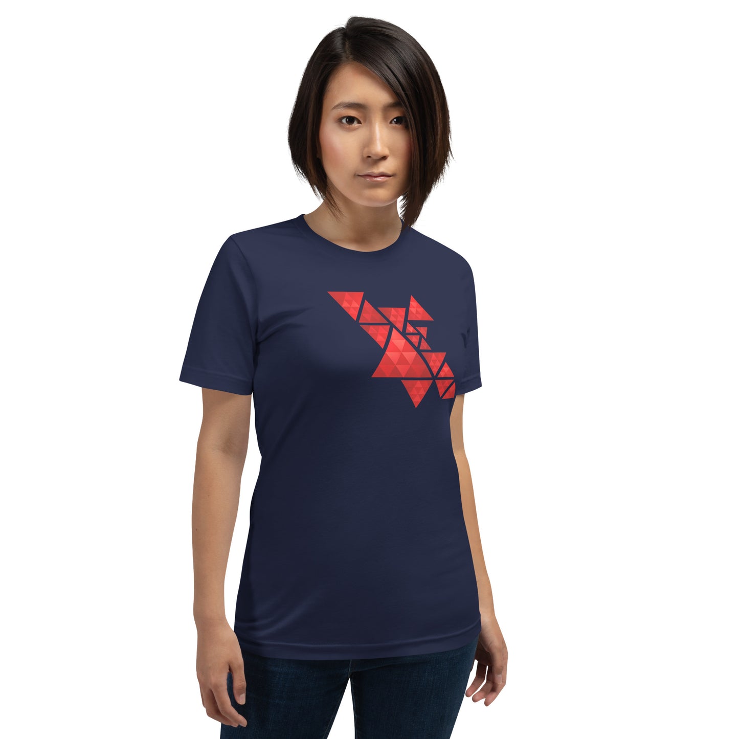 Geometric Red Triangles Graphic Tee - Abstract Mosaic Art T-Shirt