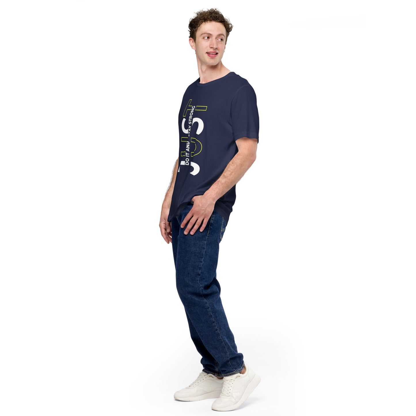 Stay Strong Vertical Typographic Tee - Modern Minimalist Urban Streetwear T-Shirt