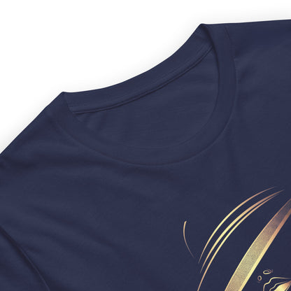 Minimalist Gold Line Art Elegant Woman T-Shirt - Mysterious Lady in Hat Graphic Tee