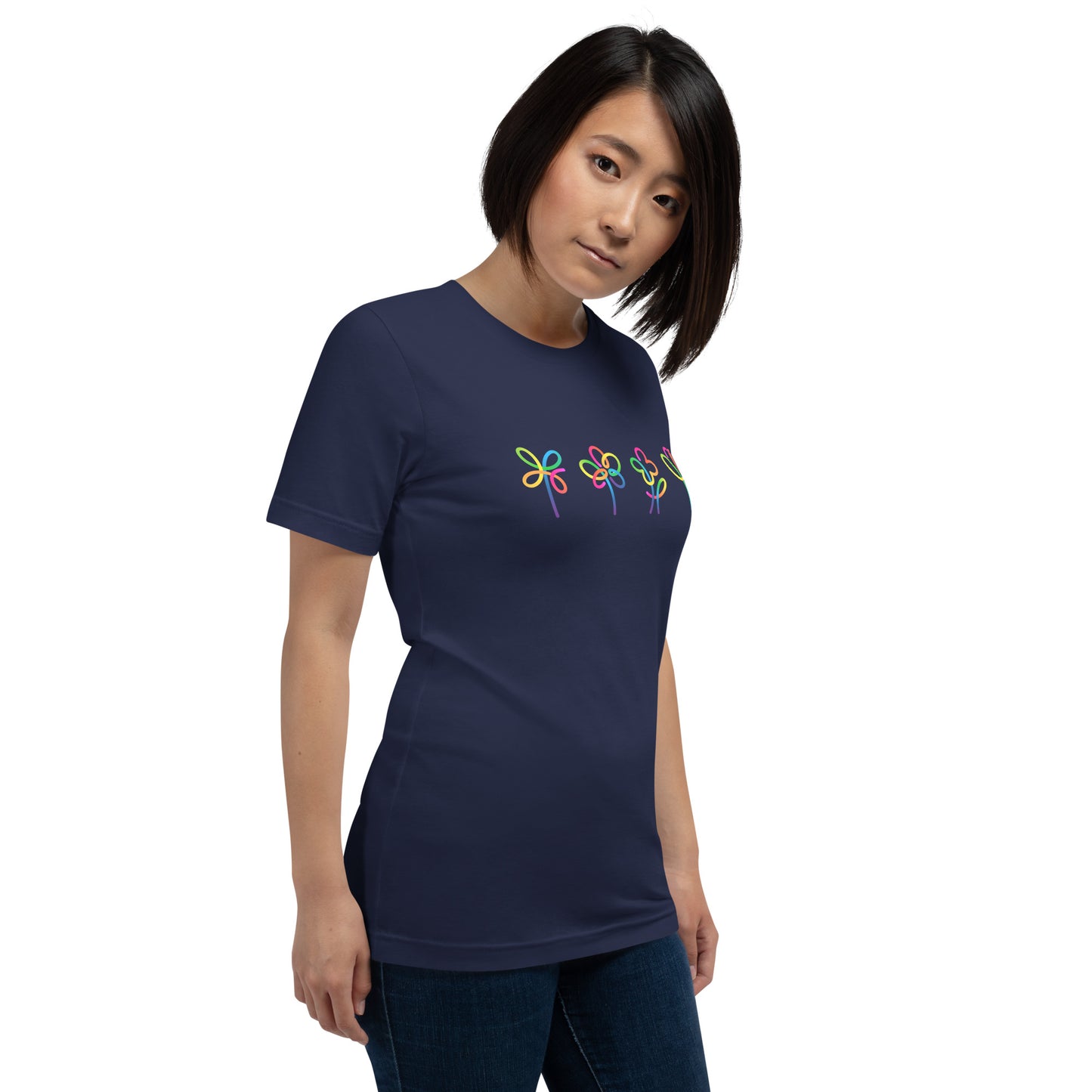 Elyx Artistic Rainbow Doodles Floral Tee - Positive Energy Woman Graphic T-Shirt