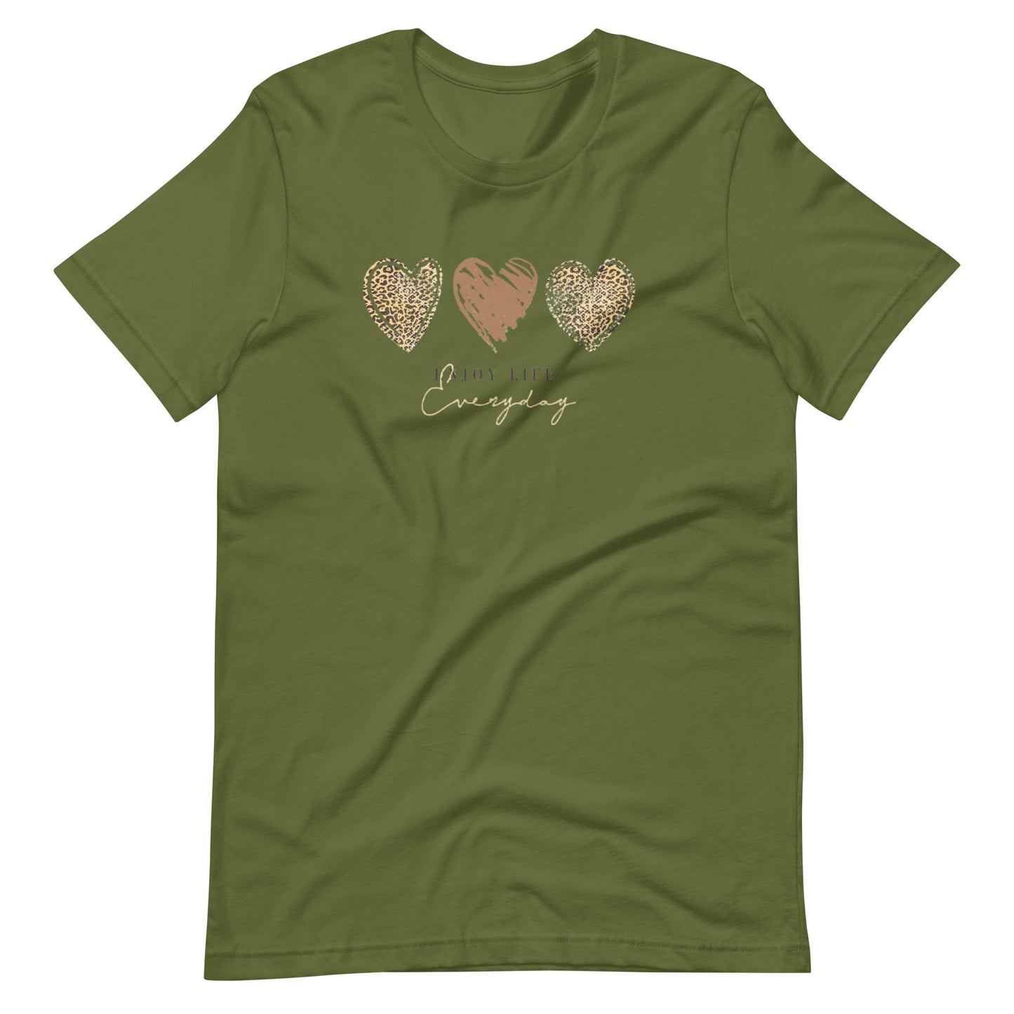 Leopard Heart Graphic Tee - Enjoy Life Everyday Aesthetic Boho T-Shirt - Cozy  Top