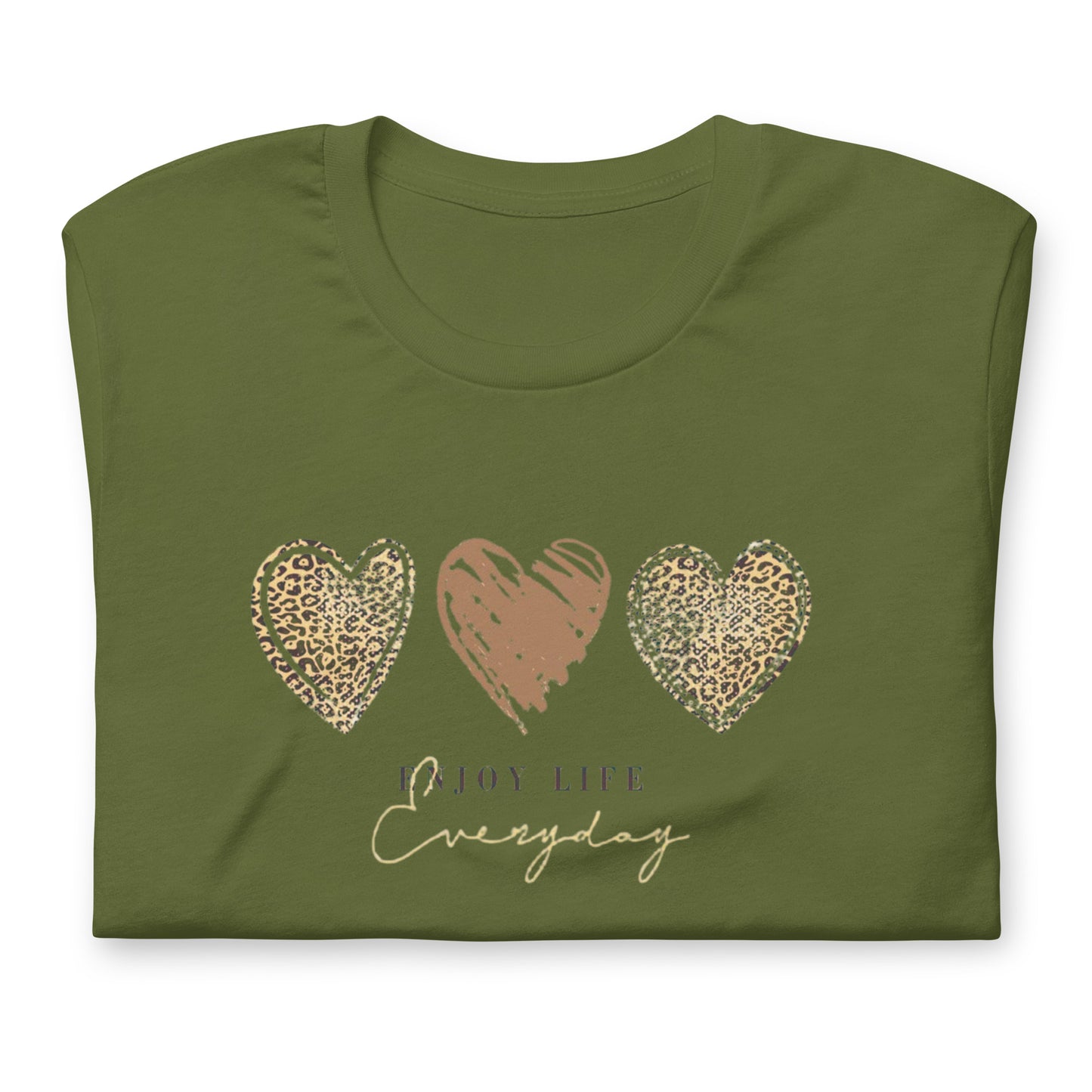 Leopard Heart Graphic Tee - Enjoy Life Everyday Aesthetic Boho T-Shirt - Cozy  Top